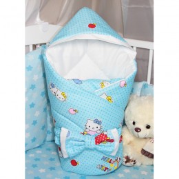 Конверт одеяло для новорожденного с капюшоном "Kitty Blue" (CherryMom)