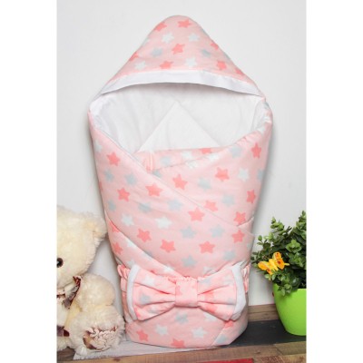 Конверт-одеяло с капюшоном для новорожденной на выписку "Звездный микс розовый" CherryMom