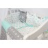 Комплект в детскую кроватку для новорожденных с бортиками-игрушками "Совушки" (мята) byTwinz