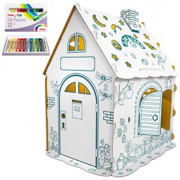 Картонный домик-раскраска "Дом Гном" с набором пастели