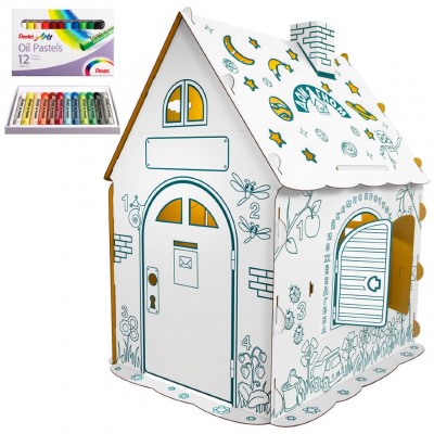 Детский картонный домик-раскраска "Дом Гном" с набором пастели