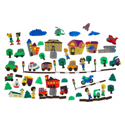 Детская развивающая игра на липучках "Город с машинками" с игровым полем (39дет)