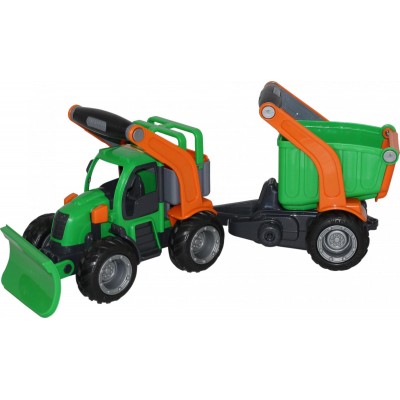 Детский игрушечный трактор снегоуборочный с полуприцепом"ГрипТрак" (в сеточке) Полесье
