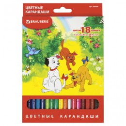 Карандаши цветные BRAUBERG "My lovely dogs", 18 цветов