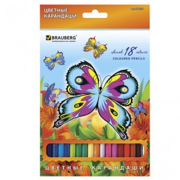 Карандаши цветные BRAUBERG "Wonderful butterfly", 18 цветов