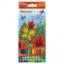 Карандаши цветные BRAUBERG "Wonderful butterfly", 12 цветов