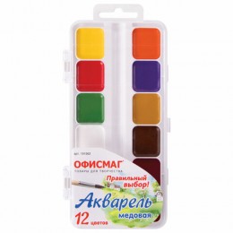 Краски акварельные школьные ОФИСМАГ, 12 цветов