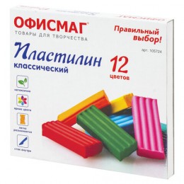 Пластилин классический ОФИСМАГ, 12 цветов
